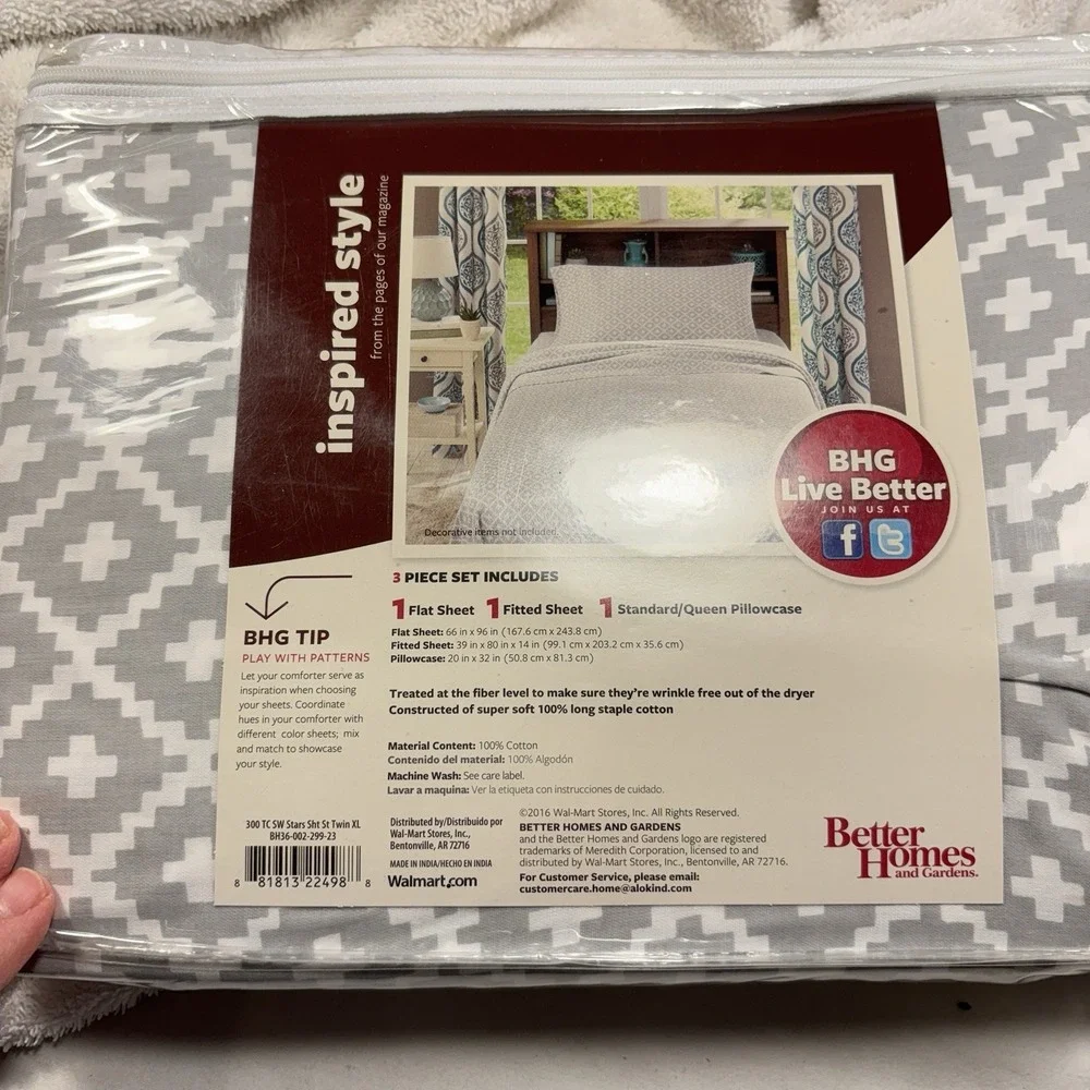 Better Homes and Gardens Sheet Set‎ Twin Three 3 Pieces Gray And White